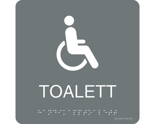 Skylt SYSTEMTEXT handikapp WC taktil 150x150mm grå