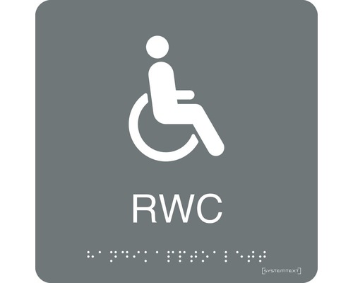 Skylt SYSTEMTEXT rullstol WC taktil 150x150mm grå