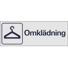 Omklädningsrumsskylt med klädhängarsymbol och texten Omklädning