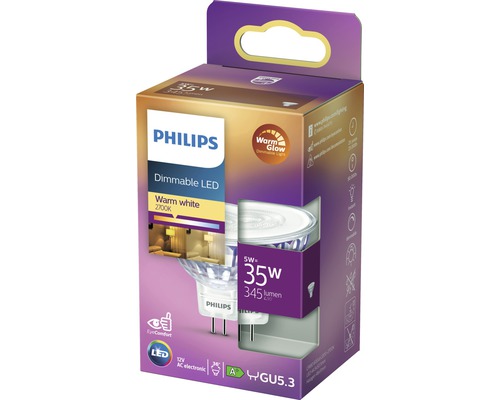Philips LED-lampa, dimbar, varmvit, 5 watt, GU5.3 sockel