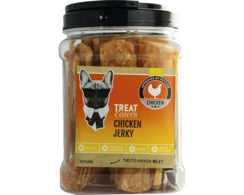 Treat Eaters Kyckling jerky för hundar i en transparent burk