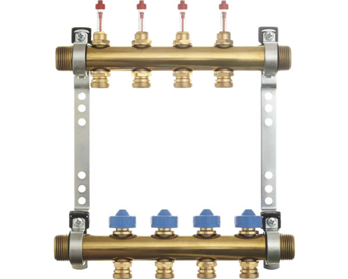 Golvvärmefördelare i mässing med flödesmätare