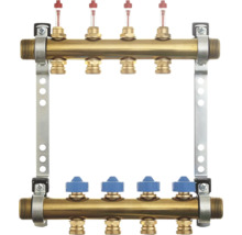 Golvvärmefördelare av mässing med flödesmätare och reglerlock