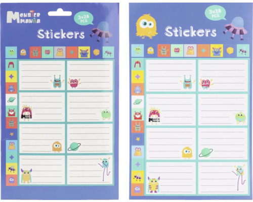 Monster Mania klistermärken med märkningsfält, 3 förpackningar med 28 stycken