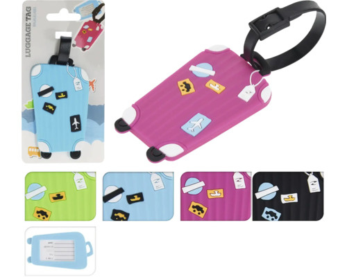 Bagage tag 8x14cm 4-pack Bagageetikett med olika designer och ett band för att fästa på bagaget