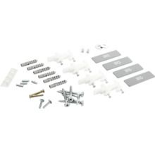 Fästmaterial för väggmontering av en toalett eller bidé med pluggar, skruvar och Ifö-logotypskydd