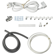 Tillbehörsset med strömkabel, anslutningsstycken, slangar, säkring och fästmaterial