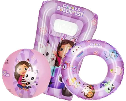 Strandset HAPPY PEOPLE Gabby´s Dollhouse med badboll, luftmadrass & badring