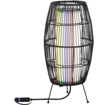 Dekorativ bordslampa med färgad belysning och lampskärm av flätat material
