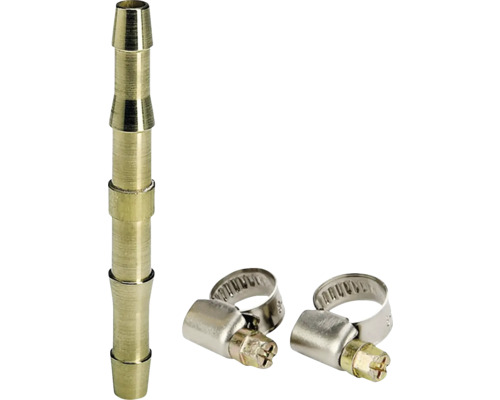 Slangkoppling i mässing med två slangklämmor