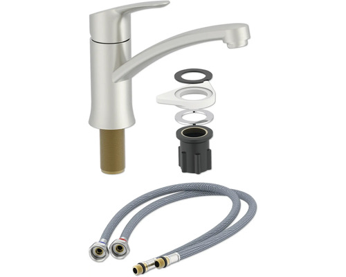 Köksblandare med monteringstillbehör och flexibla anslutningsslangar