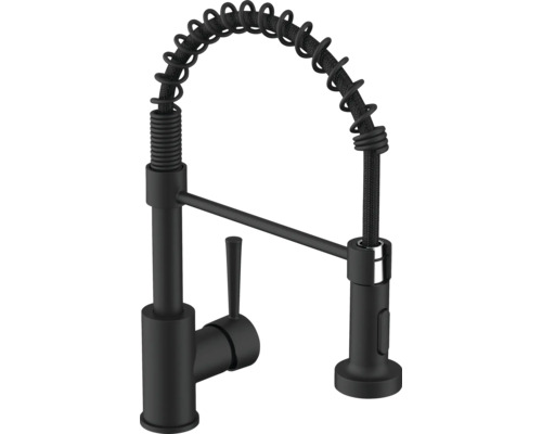 Svart köksblandare med spiralfjäder