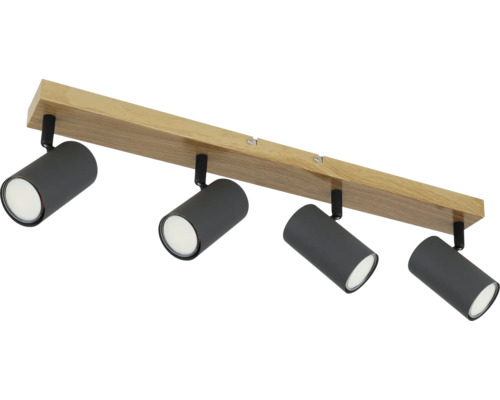 Taklampa med fyra spotlights och träplatta