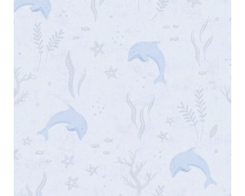 Tapet A.S. CREATION Lilly & Luis Delfin blå Tapet med delfin-, sjöstjärne- och algmönster