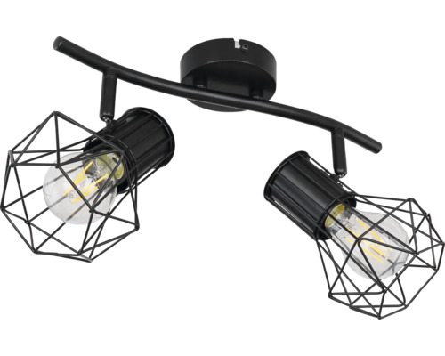 Taklampa med två spotlights och trådburar