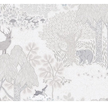 Tapet med skogsmotiv, med träd, björnar och hjortar