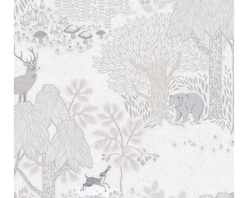 Tapet med skogsmotiv, med träd, björnar och hjortar