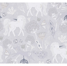 Tapet med enhörnings-, räv- och blomstermönster