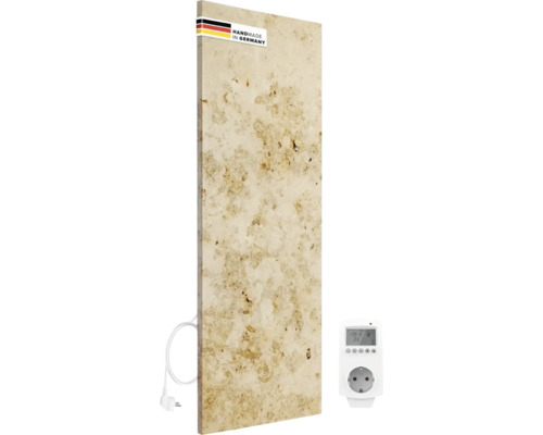 Infraröd värmare av natursten med digital termostat och märkningen handgjord i Tyskland