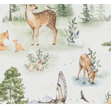 Tapet med skogsdjursmotiv som rådjur, räv, hare och uggla