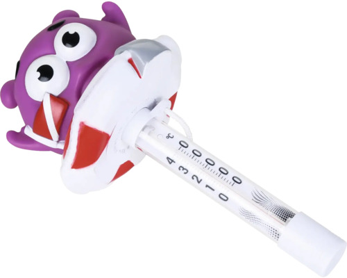 Pooltermometer med lila fiskfigur för temperaturmätning