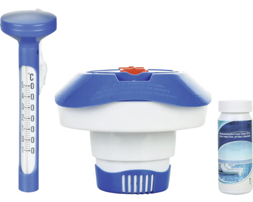 Poolunderhållsset med termometer, doseringsflottör och testremsor