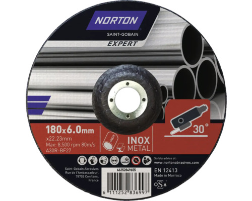 Norton kapskiva 180 x 6,0 millimeter för rostfritt stål och metall