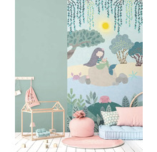 Barnrum med sjöjungfru väggmålning, lekhus och dekorationer