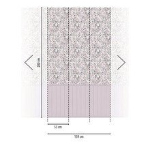 Dekorativ väggpanel med blom- och fågelmönster, mått 159 cm x 280 cm.