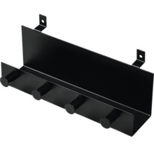 Svart klädhängare med fyra krokar för väggmontering