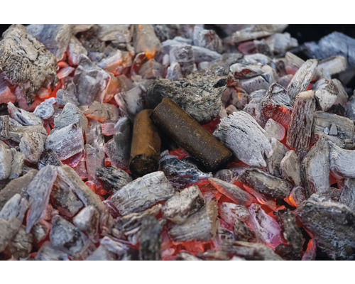 Glödande grillkol med träkolsbriketter