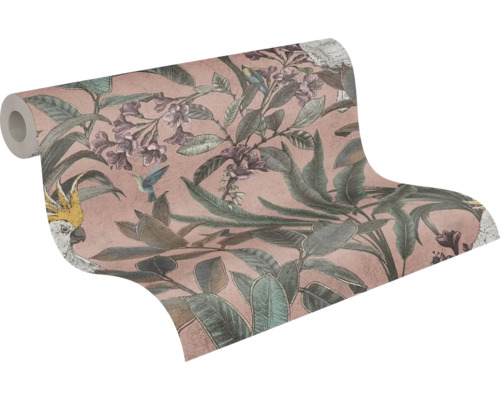 Tapetrulle med mönster av växter, fåglar och blommor