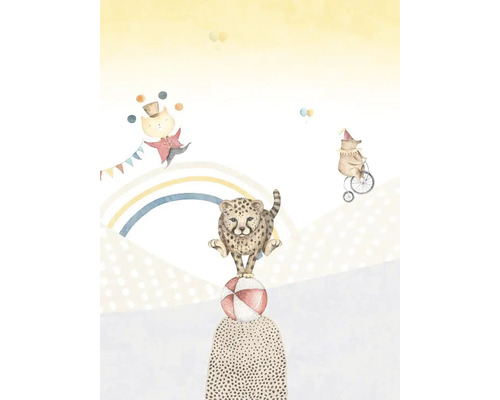 Illustration av en cirkusscen med gepard, katt och björn