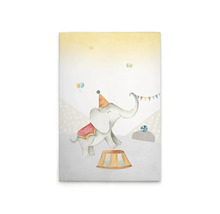 Målning med cirkusmotiv och elefant på duk