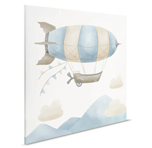 Illustration av ett luftskepp över berg på duk