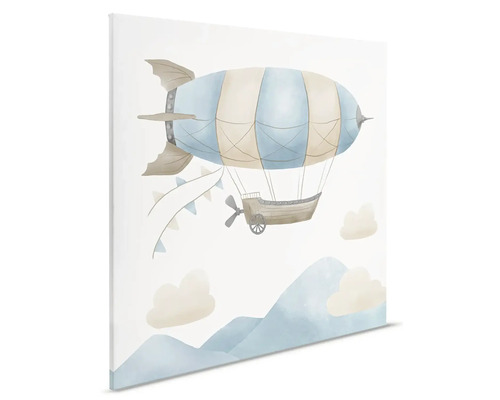 Illustration av ett luftskepp över berg på duk