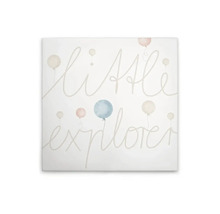 Canvastavla med texten liten upptäcktsresande och ballonger