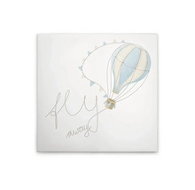 Dekorativ platta med motiv av luftballong och inskriptionen flyg iväg