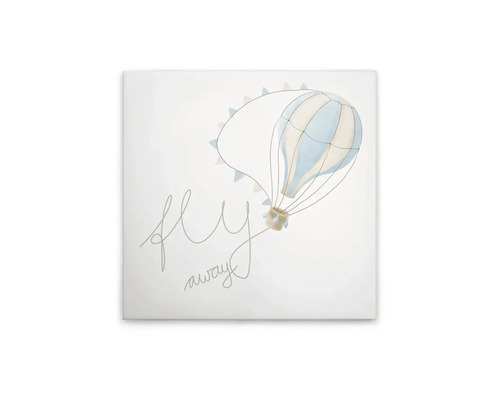 Dekorativ platta med motiv av luftballong och inskriptionen flyg iväg