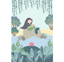 Illustration av en sjöjungfru med krabba på en klippa