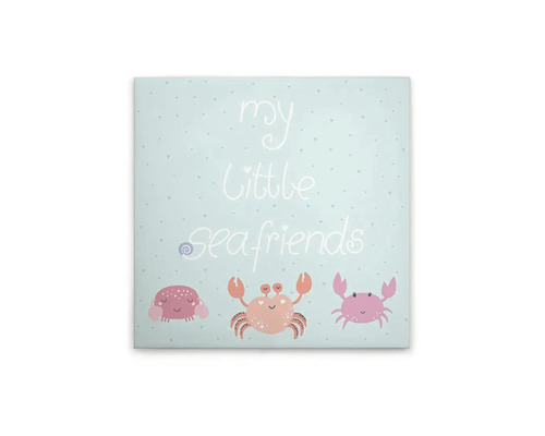 Canvastavla med texten Mina små havsvänner och krabbmotiv