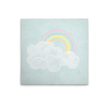 Målning med moln och regnbåge