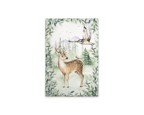 Illustration av en hjort med uggla i skogen