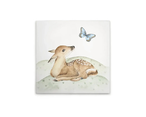 Illustration av ett rådjur med en fjäril på duk