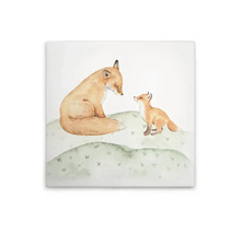 Målning med räv och unge på kullar