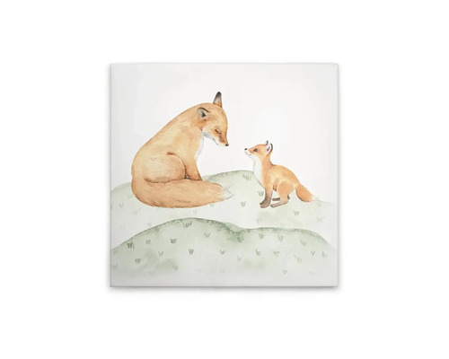 Målning med räv och unge på kullar