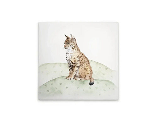 Illustration av en sittande lodjur på en duk