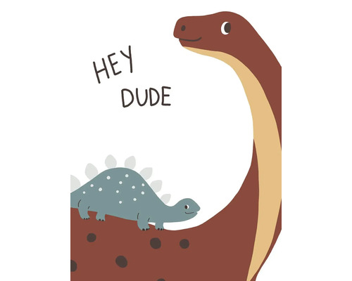 Illustration av två dinosaurier med texten Hej kompis.