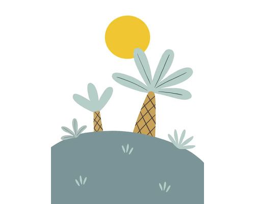 Illustration med palmer och sol