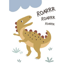 Illustration av en tecknad dinosaurie med ROARRR-text